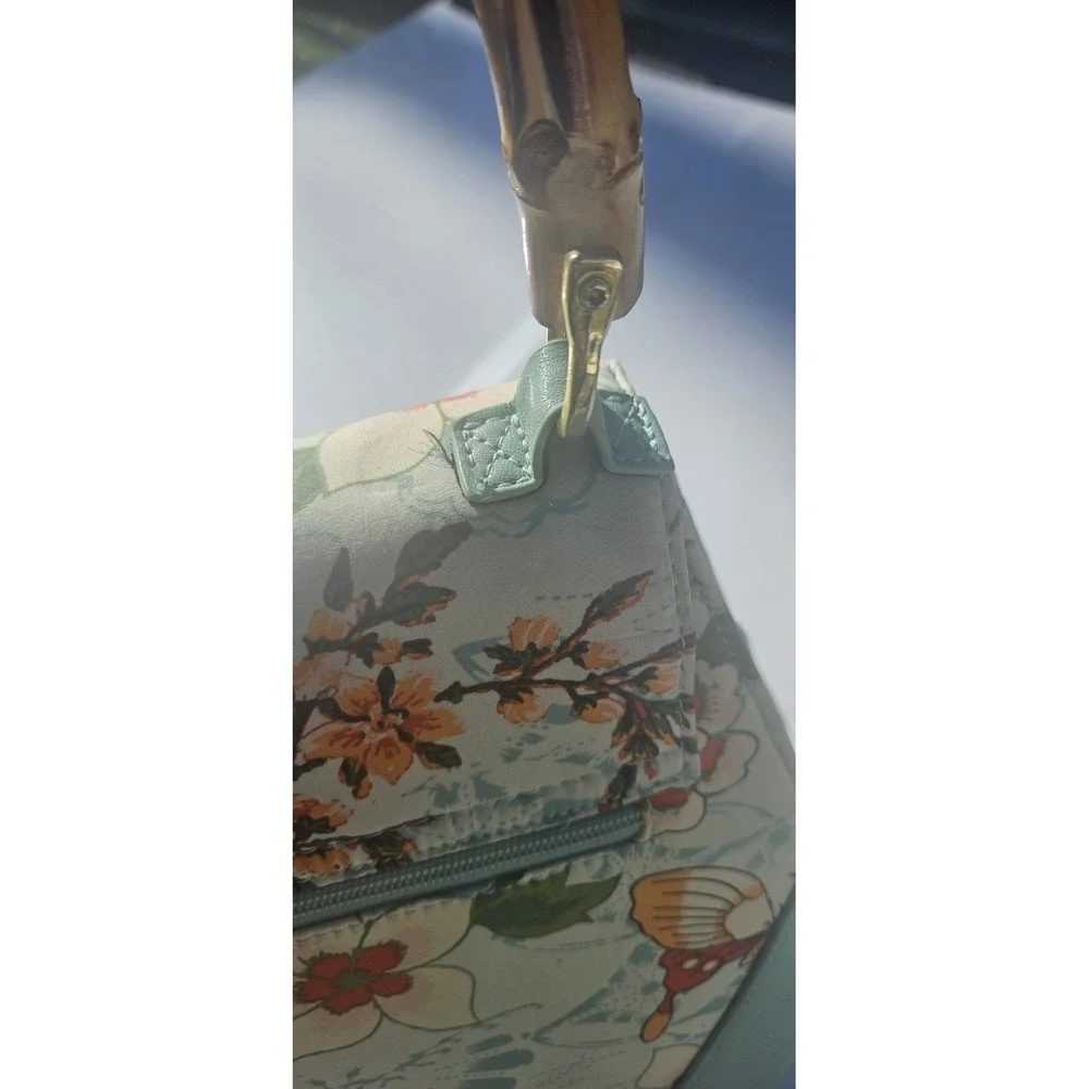 Banned Retro Floral Bamboo Handle Satchel Mint Green Vintage Style Crossbody Bag - Picture 8 of 16